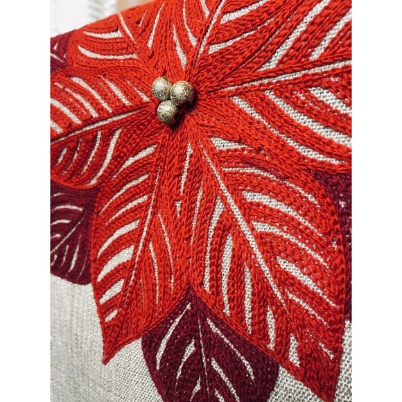Metallic Gold Sparkly Red Holiday Christmas Poinsettia Table Runner Decor 71x14 - Picture 3 of 8